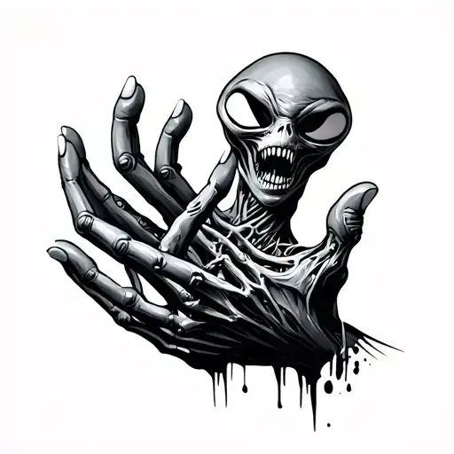 Alien And Zombie Hands Reaching
