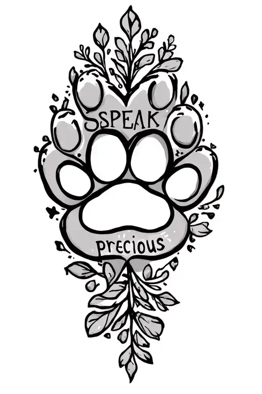 A Paw Print Outline Shaped In A Heart With The Words Speak Above It And Precious Below