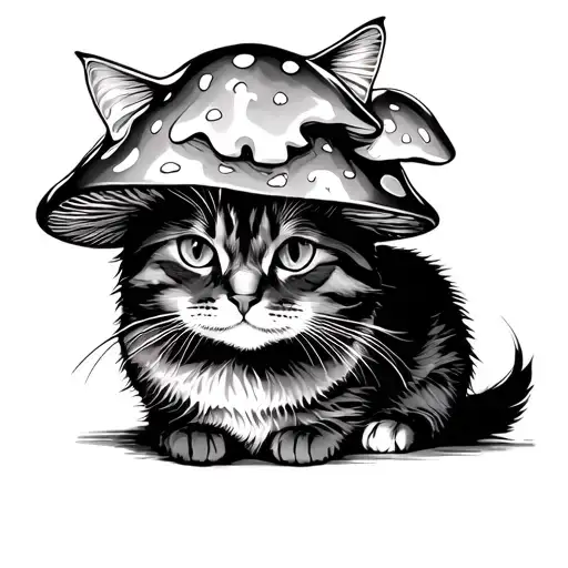 Cat Sitting With Shroom Hat