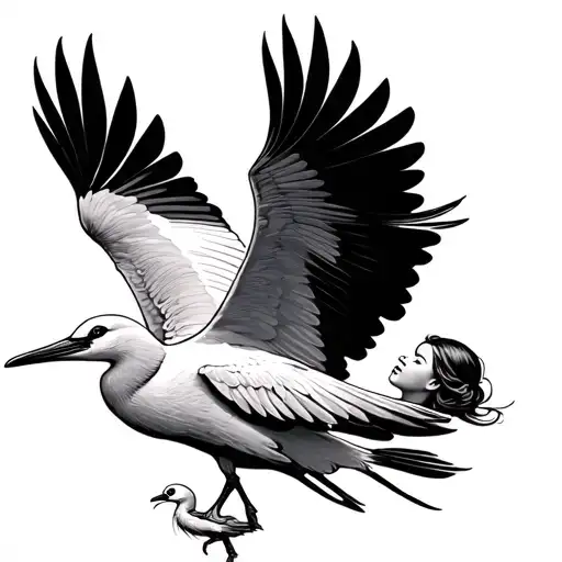 Stork Flying With Baby Girl