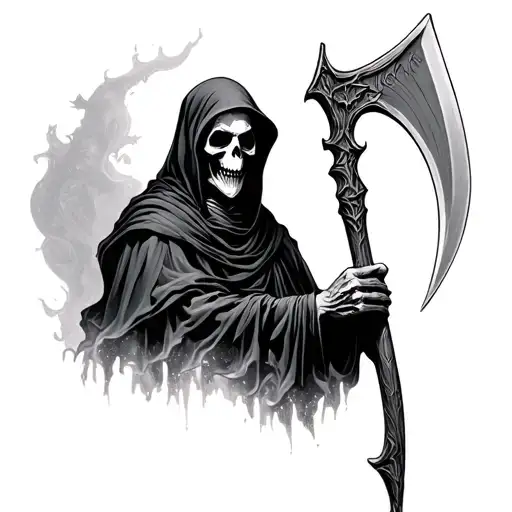 Grim Reaper Holding A Scythe Hand Out