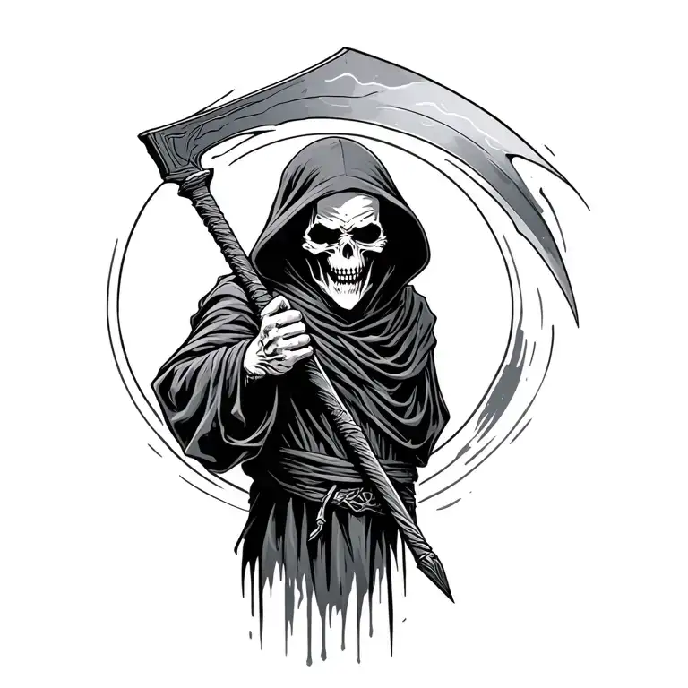 Grim Reaper Holding A Scythe Hand Out To Pull