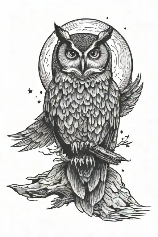 Owl Flying And Moon In Background