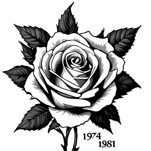 Make Me A Big Rose Tattoo With The Numbers 1974 And 1981 Between Them