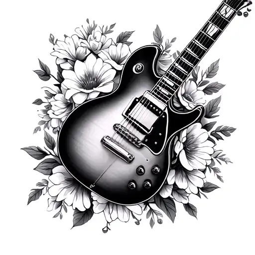 Guitar And Flowers Blooming