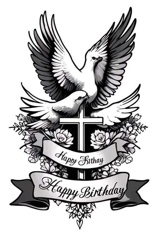 Dove Bird Banners With Cross Intertwined With Birthday And Names