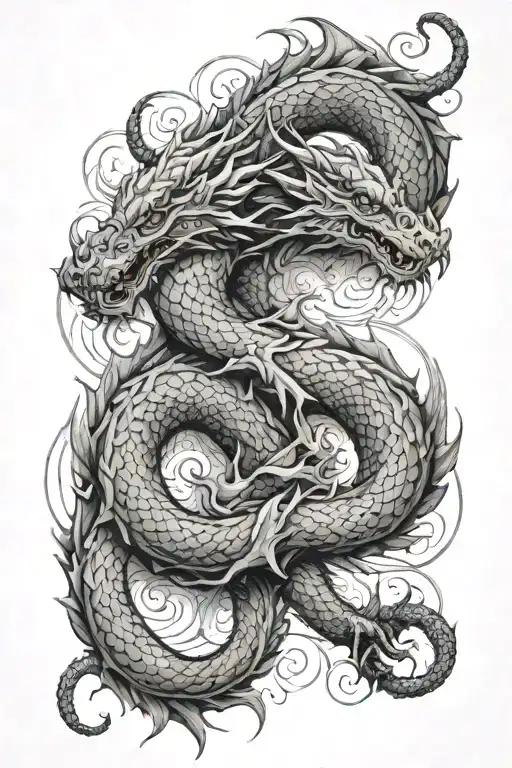 2 Different Dragons Wrapping Around The Arm Facing Away From Each Other Half Sleeve