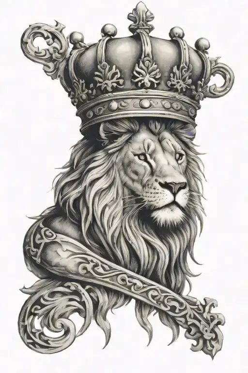 Lion Wearing A Crown Looking Down On 3 Crosses