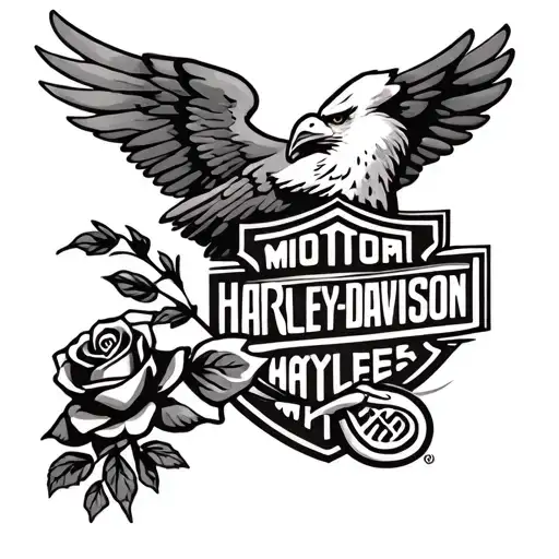 Harley Davidson Logo And Rose And Eagle