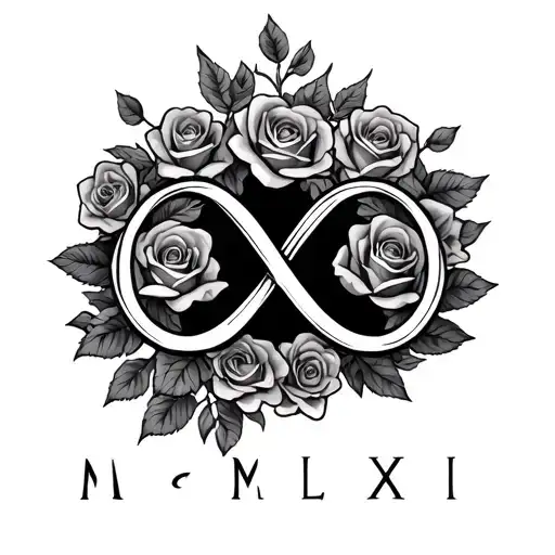 Infinity Symbol Surrounded With Roses Intertwined With Mcmlxvi