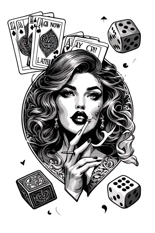 Laugh Now Cry Later Sleeve Along With Dice And Playing Cards And A Woman Smoking A Cigarette