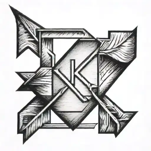 A Minimalist Tattoo Of A Single Arrow With The Initials 'Kgm' In The Middle