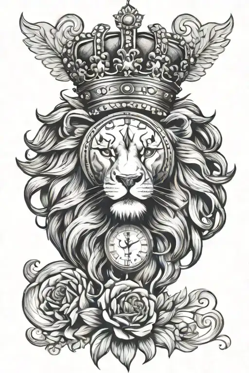 Crown Lion Head And Clock Face