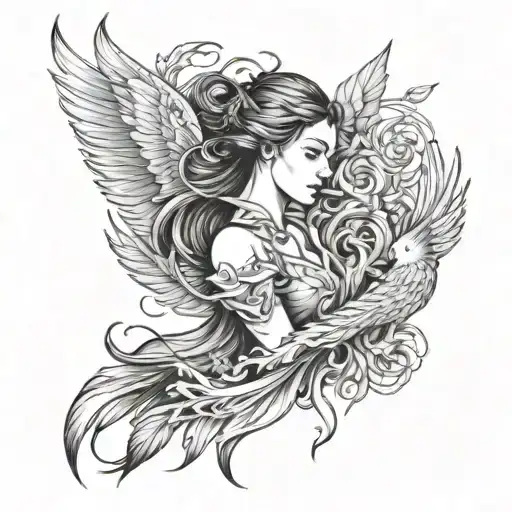 Girl With Phoenix Black And White