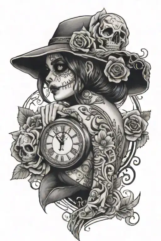 Day Of The Dead Girl With Clock Melting