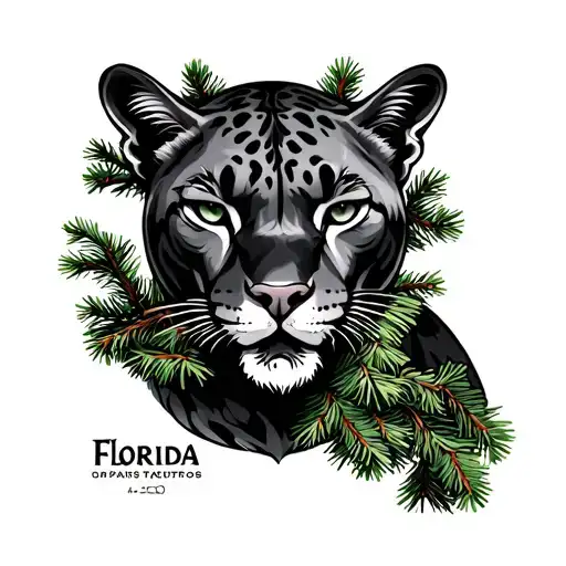 Florida Panther With Pine Tree Intertwined
