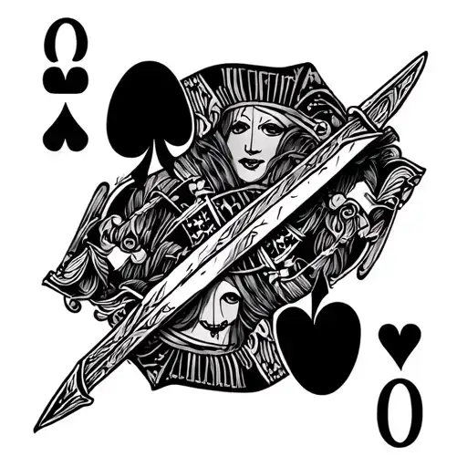 Queen Of Hearts Playing Card Pierced With A Dagger