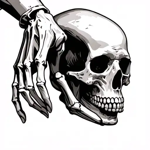 Skeleton Hand Holding A Skull Three Quarter Veiw