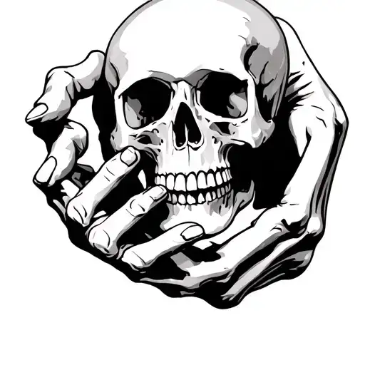 Skeleton Hand Holding A Skull Three Quarter Veiw Point