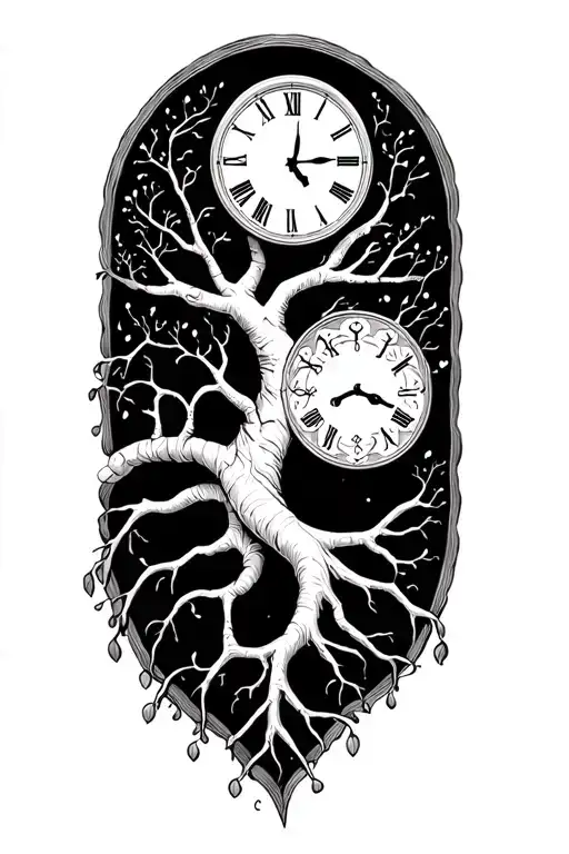 Tree Of Life Intertwined Roots Down Arm To Birth Clock