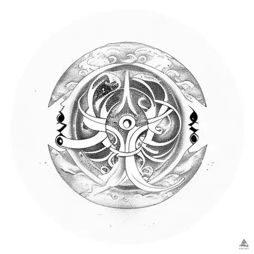 Aquarius Zodiac Sign With Water Waves And Round Shape