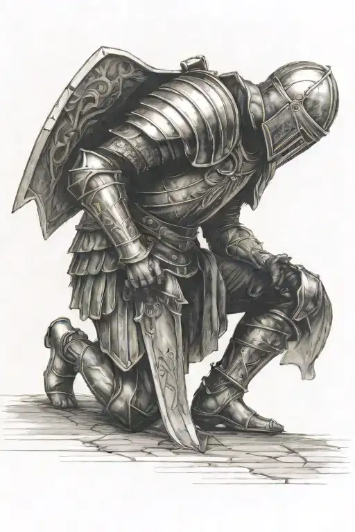 A Roman Catholic Knight Kneeling Down Facing Forward