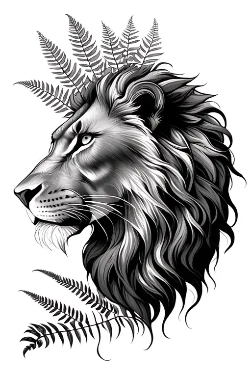 Lion And Fern Leaf Negative Space Themed