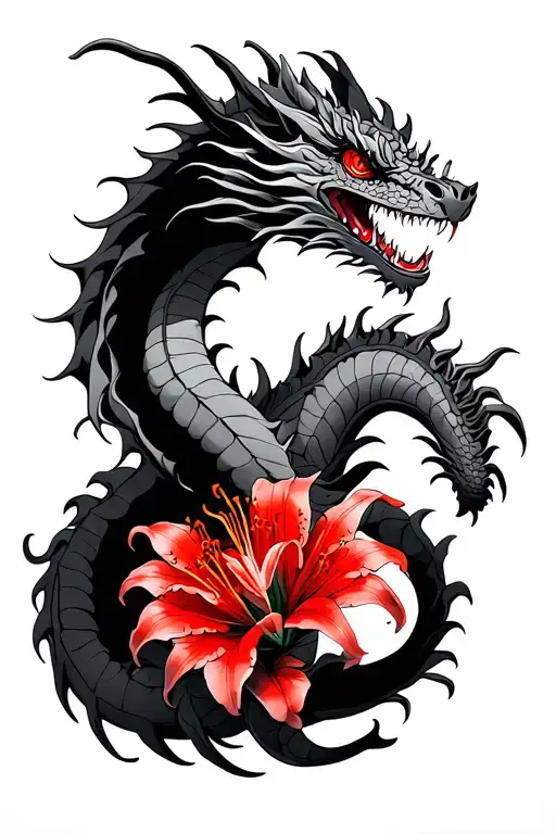 Dragon With Red Spider Lily