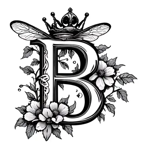 Crown With Flower Vines Growing Down The Letter B Bee