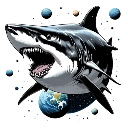 Sharks In Outer Space Surrounded By Planets
