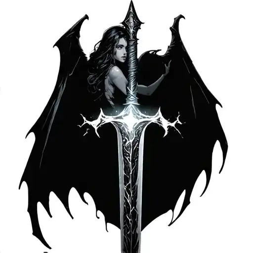 A Female Made Sword With Bat Wings That Crackled With Pure Magic And Glows Like Moonlight