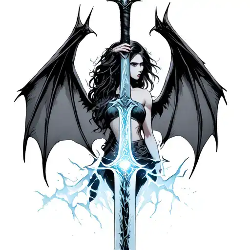 A Female Made Sword With Bat Wings That Crackled With Pure Magic And Glows Like Moonlight