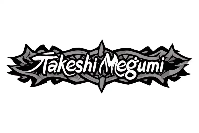 Tribal Style Anklet Tattoo That Incorporates Japanese Sanskrit Characters Saying Takeshi Megumi