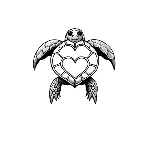 Turtle With A Heart Peace Sign Shell