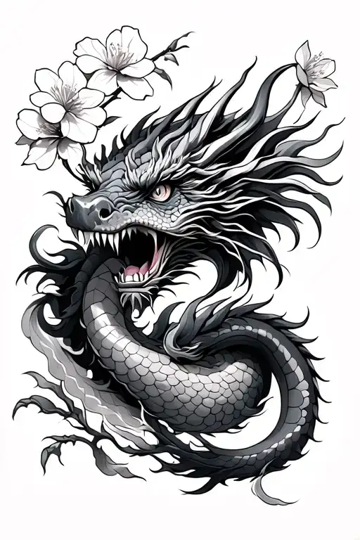 Dragon And Cherry Blossoms Wrapped