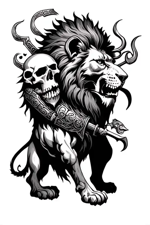 Lion With A Gladiator And Ghost Skulls