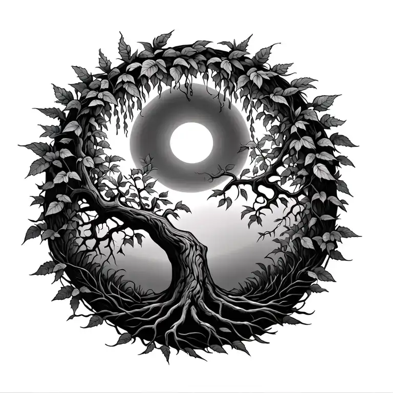 Willow Tree With Sun And Moon Surrounded