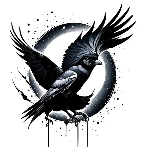 Ink Blot Crow Flying With Space Skin