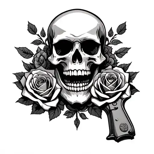 Skull Roses Guns Money Bag Scale Balanced