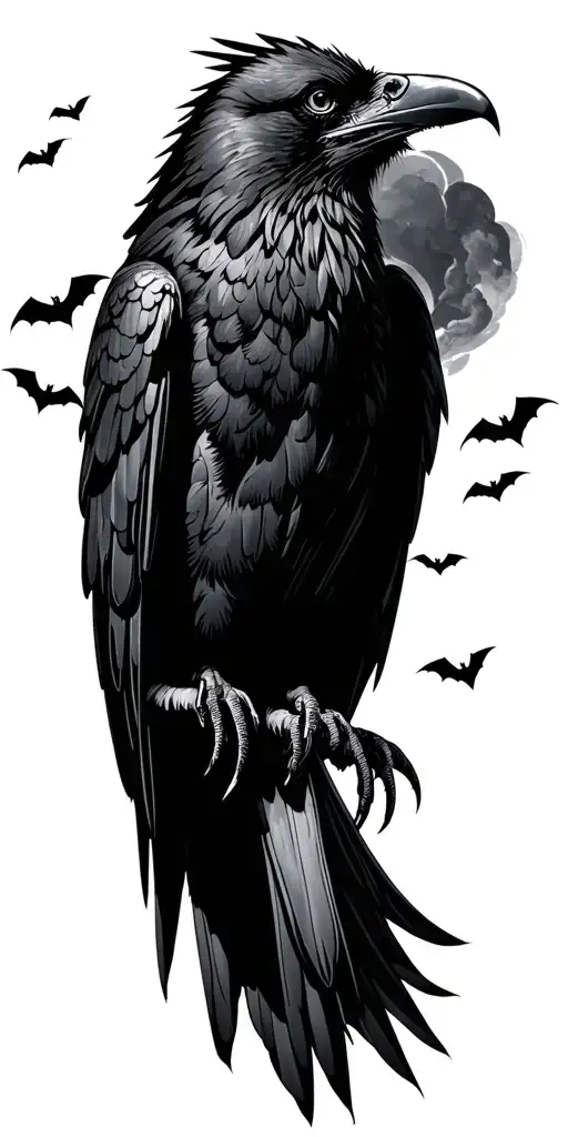 Large Raven With Small Bats Gothic Inspired