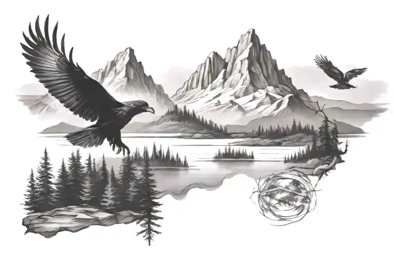 Mountains River And Forest Raven Lake