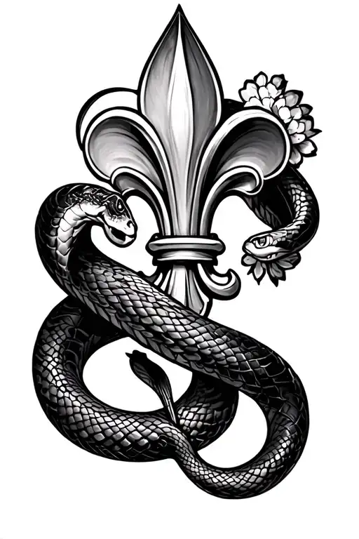 Make A Forearm Sleeve Tattoo Of A Fleur De Lis With A Snake Wrapped Around It