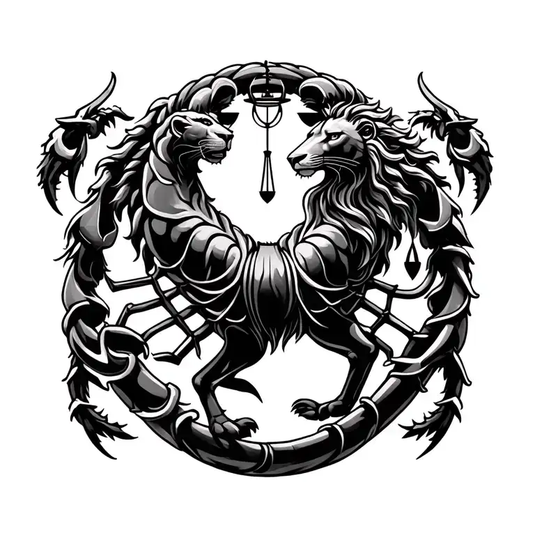 Leo Zodiac Symbol Intertwined With Scorpio Zodiac Symbol And Libra Zodiac Symbol