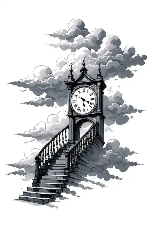 Clock Stairs Hevan Clouds