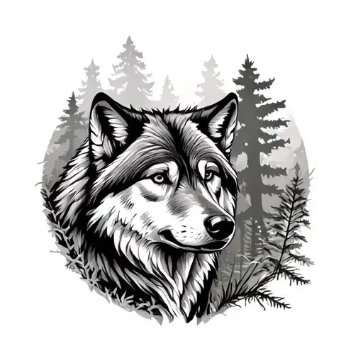 Wolves In Forest Scene
