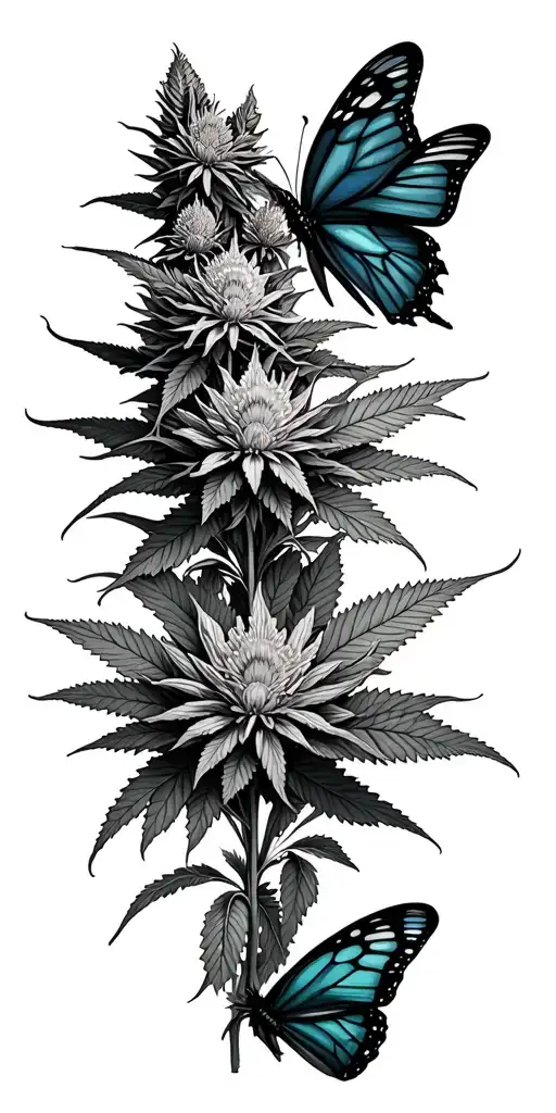 Cannabis Flower With Butterflies Fluttering