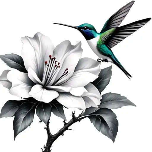 Hummingbird And Azalea Flower