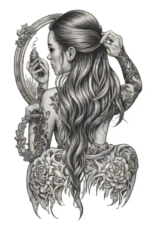 Girl Brushing Her Hair In A Vanity Mirror Surrounded By Fire