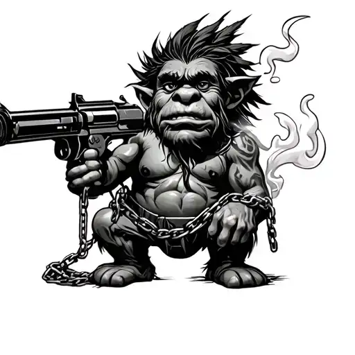 Small Troll Smoking Weed With Chains On And A Gun Protecting His Pot