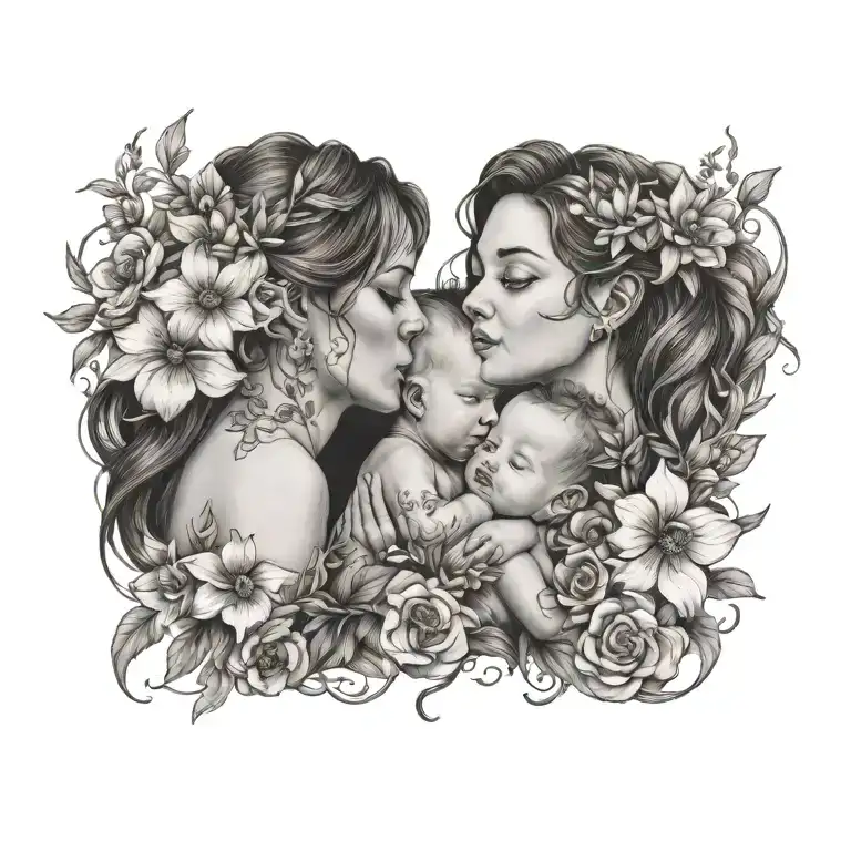 Mommy And Baby Girl With Larkspur Flowers